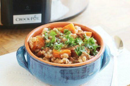 Beef and barley soup in a slow cooker