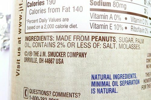 Natural Jif nutrition label
